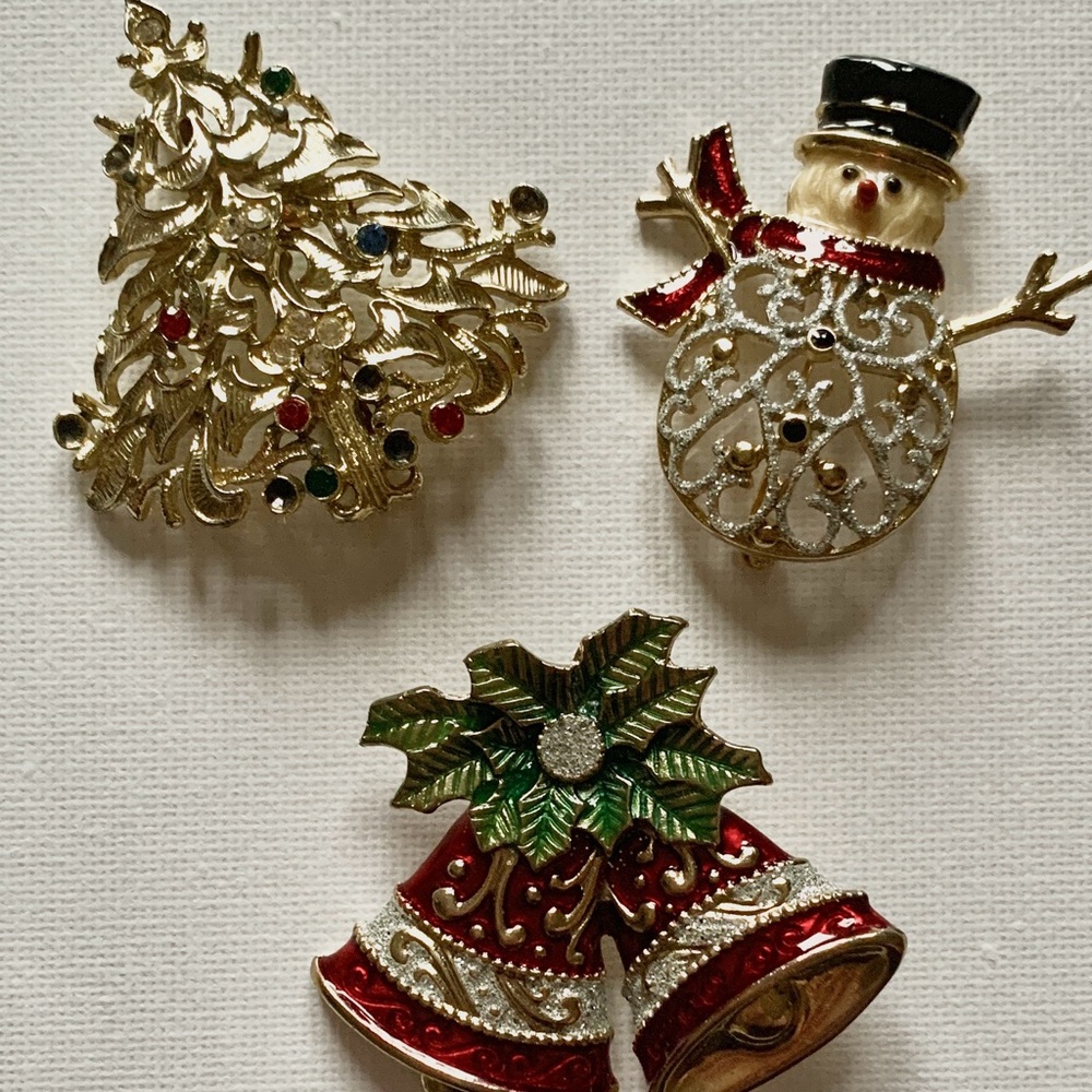 Festive  Christmas Holiday Brooch Trio